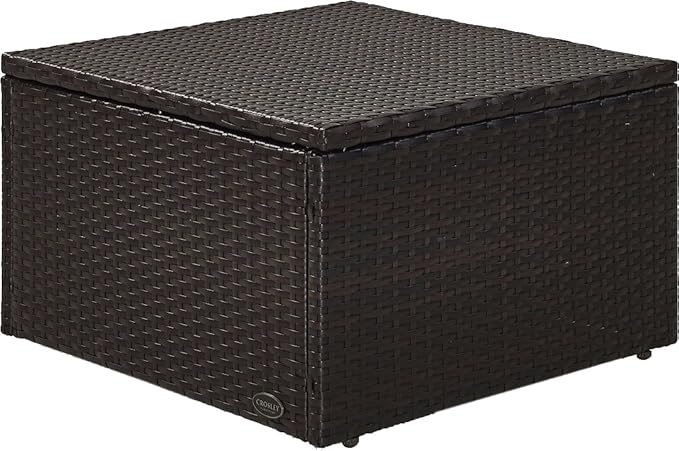 Crosley Furniture Palm Harbor Wicker Outdoor Ottoman Foot Rest for Patio, Deck, Porch, Brown with Sand Cushions