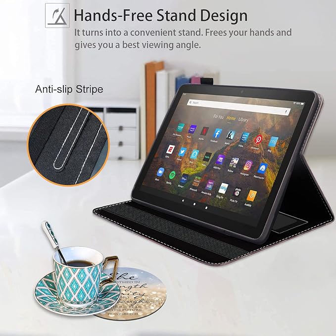 Case for Amazon Fire HD 10 Tablet (9th/7th Gen 2019/2017 Release) Premium PU Leather Cover with Auto Sleep Wake Feature Folio Case for Fire 10.1 Tablet Bible Verse Jeremiah 29:11