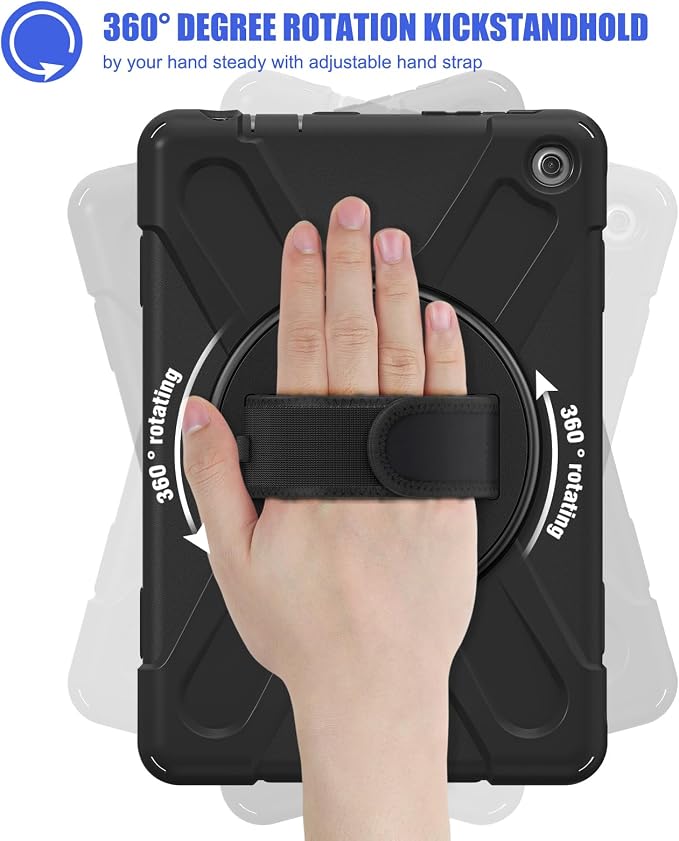 Case for Galaxy Tab S10 FE+ 13.1 2025 with Screen Protector+360 Rotating Hand Strap&ampStand+Shoulder Strap (Black)