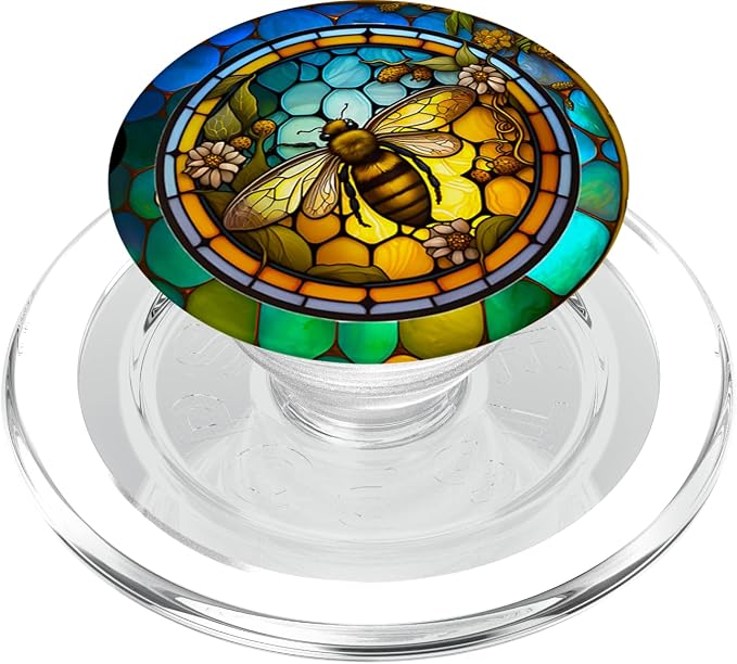 Colorful Bee Honeycomb Flowers Stained Glass Bumble Bees PopSockets Adhesive PopGrip