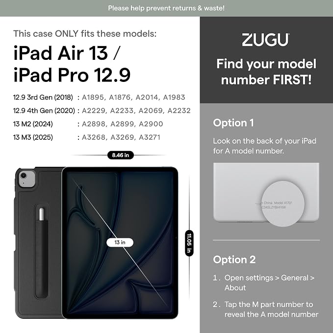 ZUGU Case for iPad Air 13 inch (M2/M3/M4) iPad Pro 12.9 Gen 3/4 [Aqua] | Ultra Slim Protective Cover Apple Pencil Holder w/Charging Convenient 10-Angle Magnetic Stand Auto Sleep/Wake Function