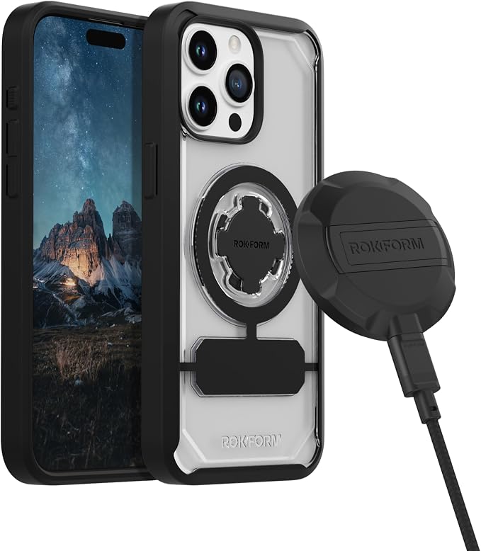 Rokform iPhone 15 Pro Max Crystal + Magnetic Charging Stand
