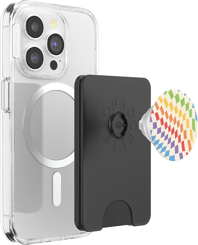 PopSockets Phone Grip – Checker Wavy Rainbow PopSockets PopWallet for MagSafe