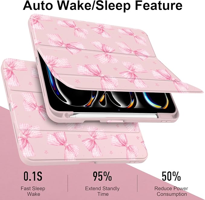 DONGKE for iPad Pro 11-Inch Case (M5 2025 / M4 2024) 6th/5th Generation [Auto Sleep/Wake &amp Pencil Pro Holder] Clear Acrylic Back Smart Trifold Stand Cover Bear &amp Cherry