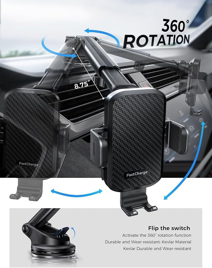 Wireless Car Charger with Phone Holder Mount 15W Fast Charging Auto Clamping Phone Holders for You Car Windshield Dashboard Air Vent Accessories for iPhone Samsung Galaxy Google etc