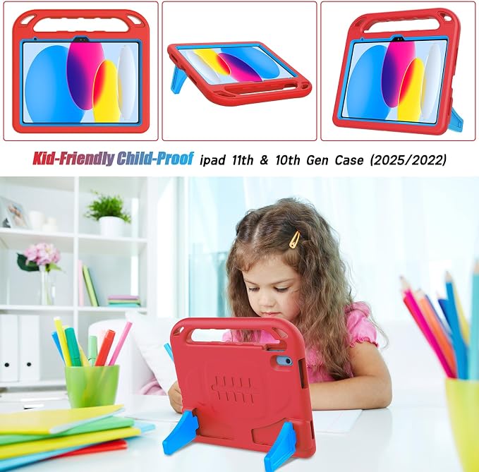 TIRIN Kids Case for iPad A16 11th Generation 2025/iPad 10th Generation 2022 with Built-in Screen Protector Shockproof Handle Stand iPad Case for Kids Black