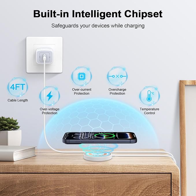 for iPhone 17e Magsafe Wireless Charger for iPhone 17 16e 16 15 14 13 12 Series &amp AirPods 2Pack Magnetic Fast Wireless Charging Pad Pixelsnap Charger with 4FT USB-C/A Ports for Google Pixel 10 Se