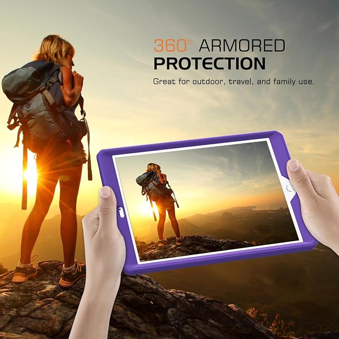 MoKo Shockproof Case Fit 2018/2017 iPad 9.7 6th/5th Generation Black | Heavy Duty Shockproof Full Body Rugged Hybrid Cover with Built-in Screen Protector for Apple iPad 9.7 Inch 2018/2017