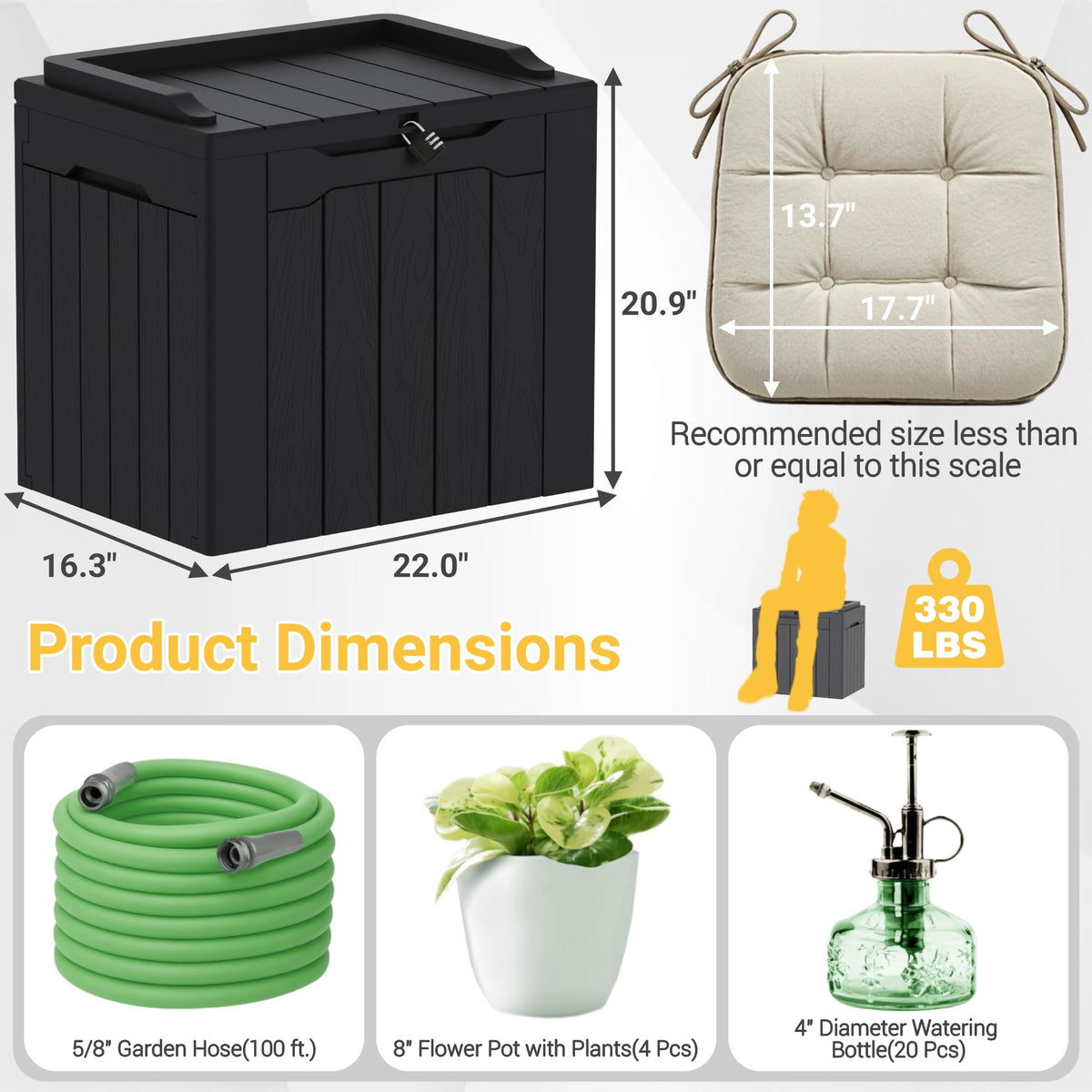 Greesum Outdoor Storage Box 31 Gallon Storage Box with Lid for Patio Furniture, Garden Tools, Pool Supplies, Waterproof and UV Resistant, Lockable, Dark Black