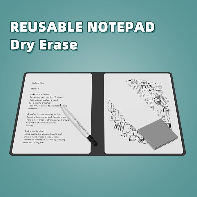 Portable Dry Erase Board,Reusable Whiteboard Notebook, Double-Sided White Board PU Cover 9.5"x6.6" with Marker,Wipe Cloth (Pink)