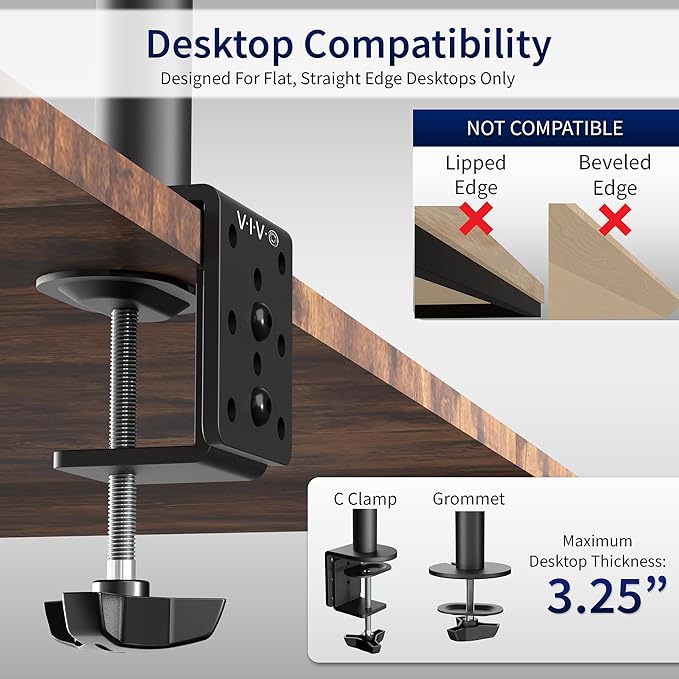 VIVO Dual Ultrawide Monitor Desk Mount, Heavy Duty Fully Adjustable Steel Stand, Holds 2 Computer Screens up to 38 inches and Max 10kg Each, Black, STAND-V038
