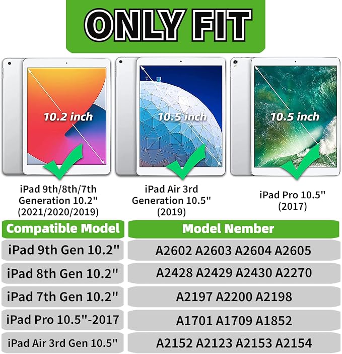 Kids Case for iPad 10.2 &amp 10.5 iPad 9th/8th/7th Generation 10.2 2021 2020 2019 Case with Screen Protector iPad Air 3rd Gen/Pro 10.5 inch Protective Cover with Handle Stand Black