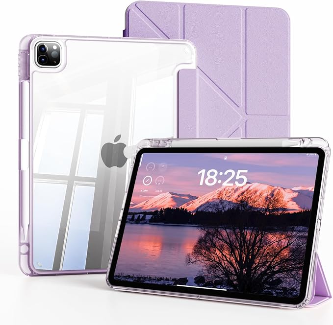 Clear Case for New iPad Pro 11 Inch Case M5/M4 2025/2024 (6th/5th Generation) Slim Shockproof TPU Cover with Pencil Holder Multi-Angle Stand &amp Auto Wake/Sleep (Black)