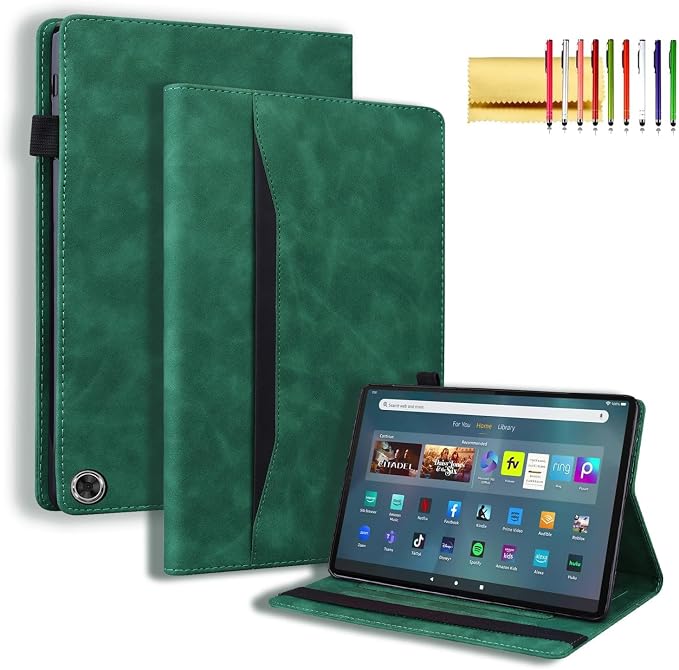 Folio Cover for Amazon Fire Max 11 2023 (13th Generation) Techcircle PU Leather Multi-Angle Stand Flexible TPU Back Shell Protective Case with Pen Holder &amp Front Pocket for Fire Max 11 Tablet Bl