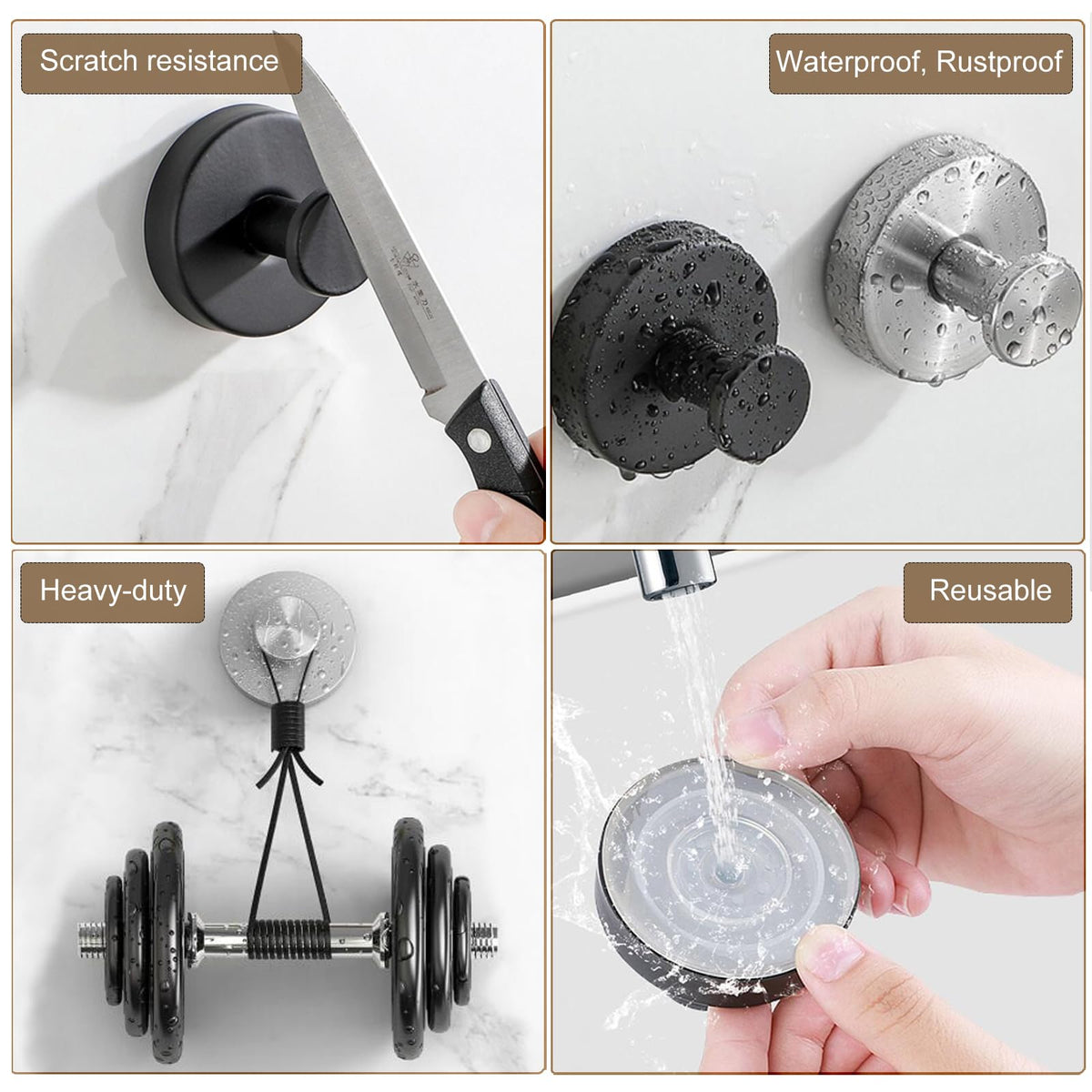ZESLMG Suction Cup Hooks for Shower, Nickel Wreath Hangers for Front Door Glass Window Bathroom Kitchen Wall, Removable Towel Holder Bath Robe Loofah Coat Hooks No Damage for Hanging, 2 Pack