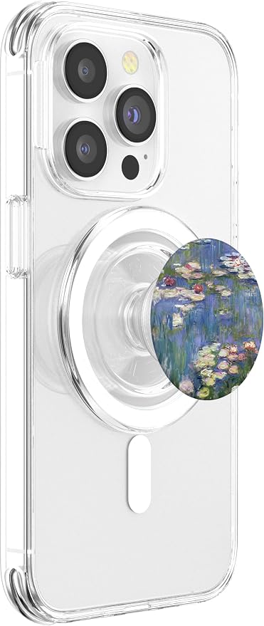 PopSockets Monet's Water Lilies Modern Art Impressionism Painting Phone Grip - Black - Compatible with Smooth Hard Plastic Phone Cases