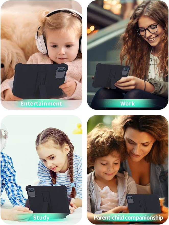 Case for Zuleisy E8A Android 15 Tablet 8.7 inch，WUNIAK Shock Proof Lightweight Stand Rubber Shell Protective CoverKids Friendly Soft Silicone Adjustable Stand CoverBlack