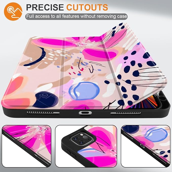 Case for iPad Pro 12.9 inch 6th Generation 2022 Built-in Pencil Holder + Trifold Stand + Auto Wake/Sleep + Protective Cover for iPad Pro 12.9 5th/4th/3rd Gen- Bear