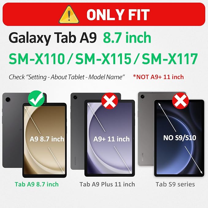 HXCASEAC Case for Samsung Galaxy Tab A9 8.7 Inch, Protective with Screen Protector/Hand Strap/Pen Holder, Sturdy Shockproof for Samsung A9 Tablet Case SM-X110 SM-X115 SM-X117 - Pink