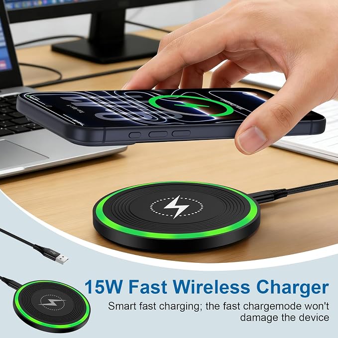15W Wireless Charger Fast Charging Pad with Adapter for Samsung Galaxy S26 | Android Phone Charger Wireless Charging Station Mat for Galaxy S25 FE S24+ Z Flip7 Google Pixel 10 Pro Fold/10 Pro/9 Pro/9