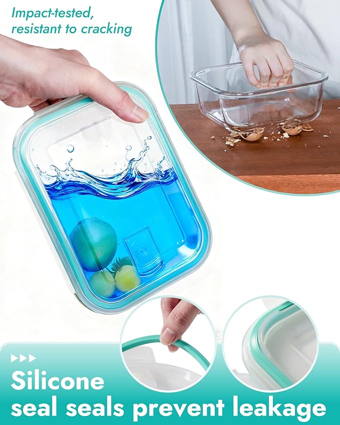 8-Piece Borosilicate Glass Food Storage Containers Set with Airtight Lids – Oven, Microwave & Freezer Safe, Leak-Proof, BPA-Free – Baking, Meal Prep & Gift Box
