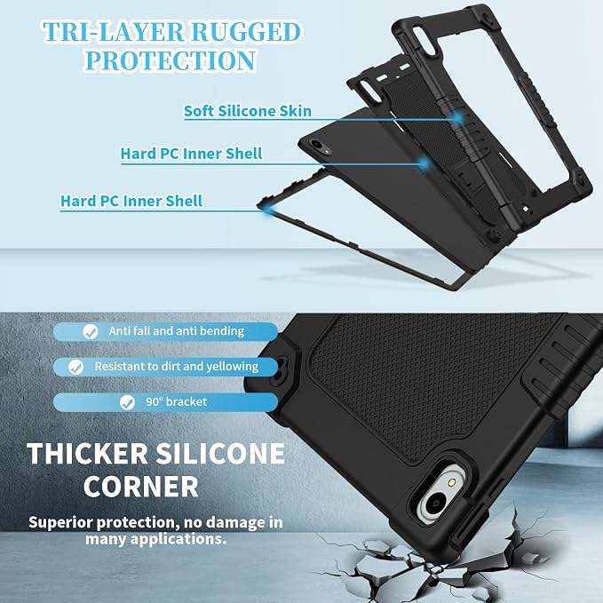 Compatible with Walmart Onn.11 Tablet Pro Case 2024 (Model:100146660) Silicone Hard Back Hybrid Cover Built in Kickstand Shoulder Strap Case for Onn 11 Tablet Pro 11 inch (Black)