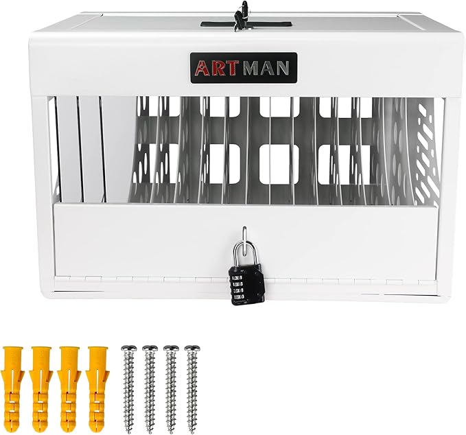 16 Device Wall-Mount Charging Station for Laptops/Tablets/iPads/Chromebooks,16 Bay Lockable Charging Cabinet with Power Strip for Classroom,School Storage Charging Cabinet，Fully Assembly(16 Bay-White)