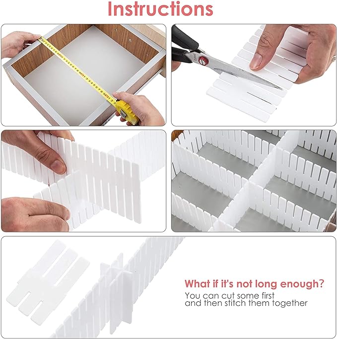 40Pcs Drawer Dividers, Adjustable Drawer Organizer for Socks, Underwear, Makeup, Can Help Tidy Kitchen, Bedroom, Dresser White