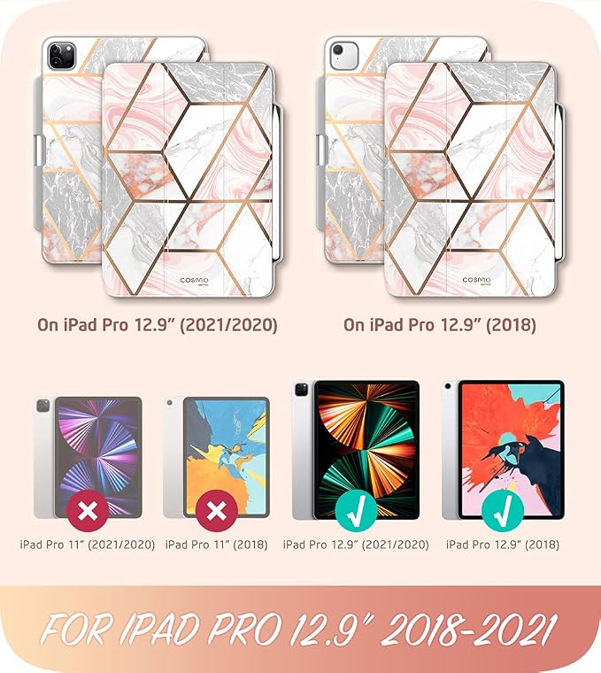 i-Blason Cosmo Case for New iPad Pro 12.9 Inch (2022 2021 2020 Release) Full-Body Trifold Stand Protective Case Smart Cover with Auto Sleep/Wake &amp Pencil Holder (Marble)