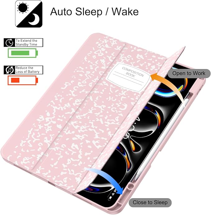 Soke Case for New iPad Pro 13 Inch (M5/M4 2025/2024 Release) with Pencil Holder Trifold Stand Shockproof [Support Apple Pencil Charging + Auto Wake/Sleep] Soft TPU Back Cover Book Black