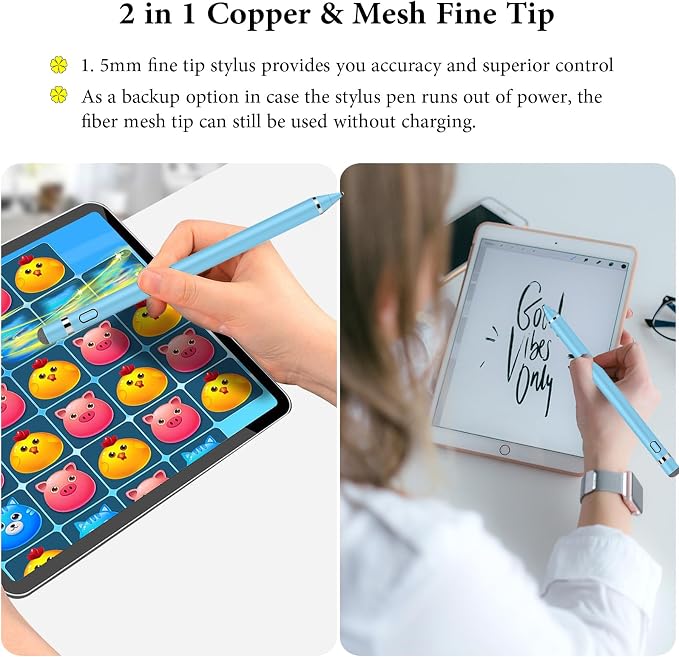 Stylus Pen for Touchscreen Kenkor Rechargeable Digital Fine Point Active Tablet Pencil Stylus Pen for iPhone/Switch/Android/Apple iPad Pro/Air/Mini/Samsung/Cellphone/Tablet Drawing &amp Writing - B
