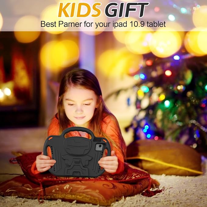 AVAWO Kids Case for iPad (A16) 11th Generation 11 Inch 2025 iPad 10th Generation 10.9 2022 Shockproof Rugged Protective Cover with Shoulder Strap/Handles/Kickstand for i Pad 10/11 Gen Black