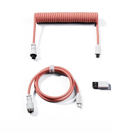 Keychron Custom Coiled Aviator USB-C Cable Black 5-Pin (GX12) Detachable Metal Connector USB-A Adapter Durable Braided Cable for Mechanical Keyboards Charging &amp Data Transfer