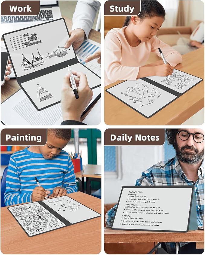 Portable Small White Board Dry Erase Board, Reusable 9.5 * 6.6in Notebook Memo, Office Home Supplies Desk Accessories MH760 (Grey)