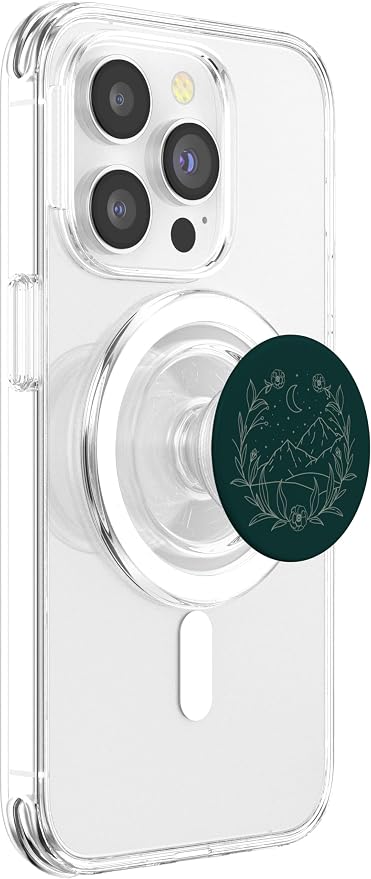 Boho Mountain Moon Night Botanical Floral (Forest Green) PopSockets Adhesive PopGrip