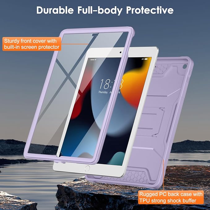 DTTO Case for for iPad 9th/8th/7th Generation 10.2-inch Black | Durable Shockproof Protective Cover Built-in Screen Protector &amp Kickstand Corner Protection