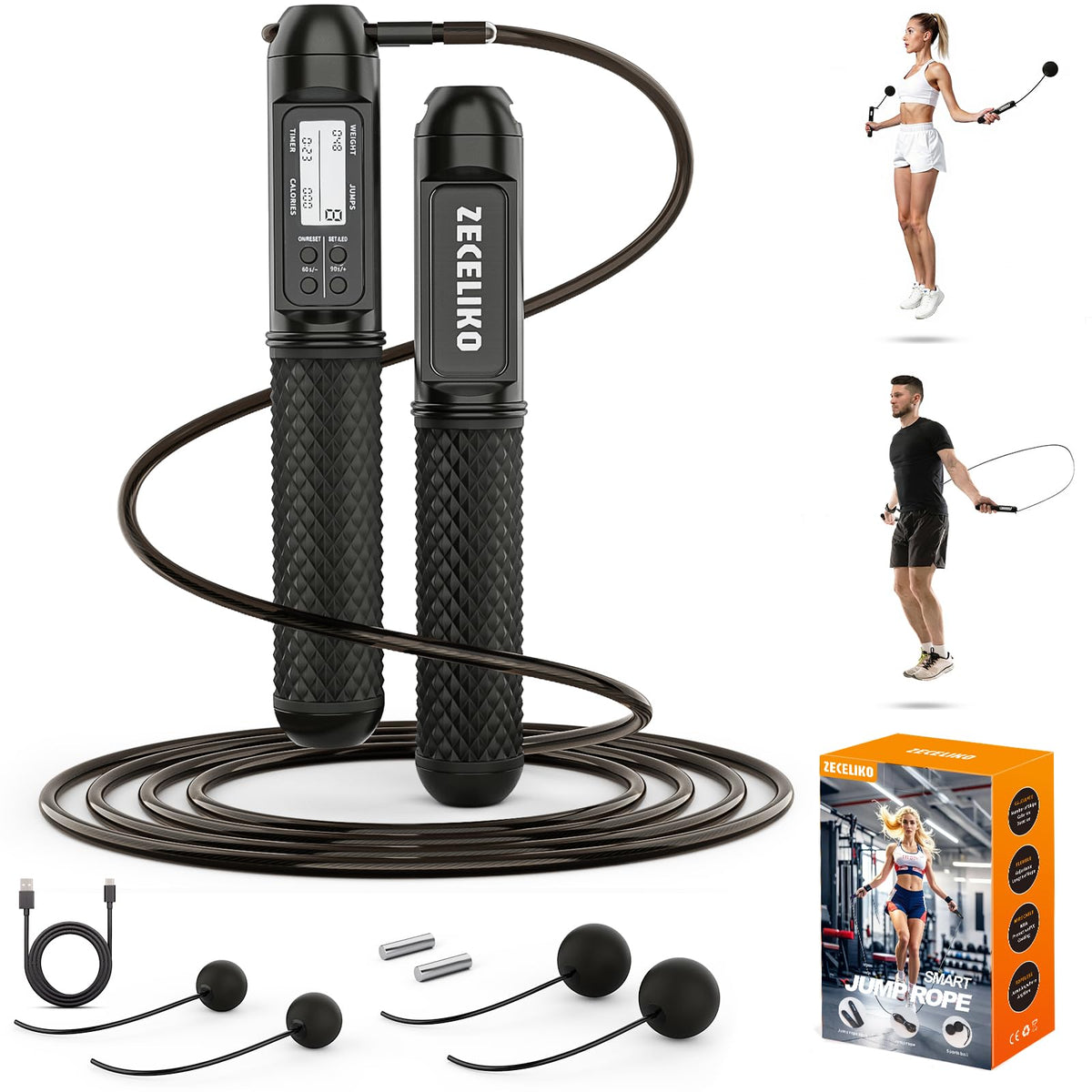 ZECELIKO Cordless Weighted Jump Ropes for Home Gym and HIIT Workouts