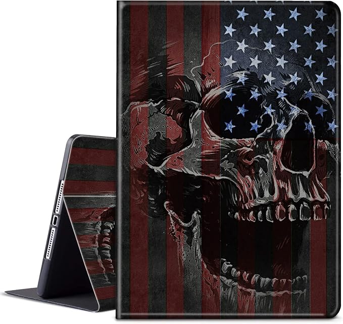 for Kindle Paperwhite 11th Gen 2021 6.8 inch Case - Signature Edition with Adjustable Stand &amp Auto Wake/Sleep - American Flag &amp Skull