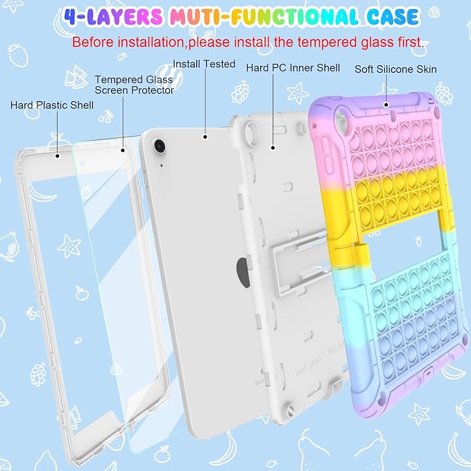 TSQQST iPad 9.7 Case 6th/5th Gen 2017 2018 for Kids Boys Girls | Tempered Glass Screen Protector Pencil Holder &amp Stand Heavy Duty Shockproof Rugged Protective Red+Blue