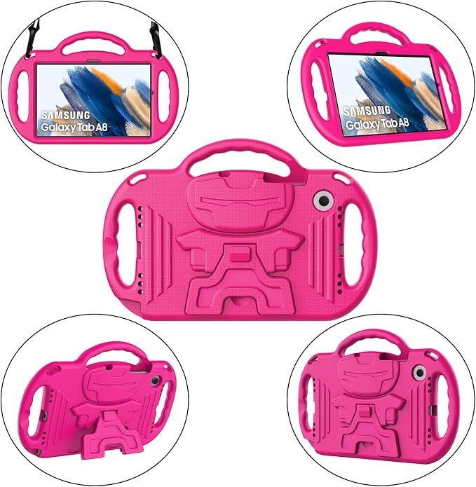 AVAWO Kids Case for Samsung Galaxy Tab A8 10.5 Inch 2021 (SM-X200/X205) With Strap Light Weight Shock Proof Handle Stand Black