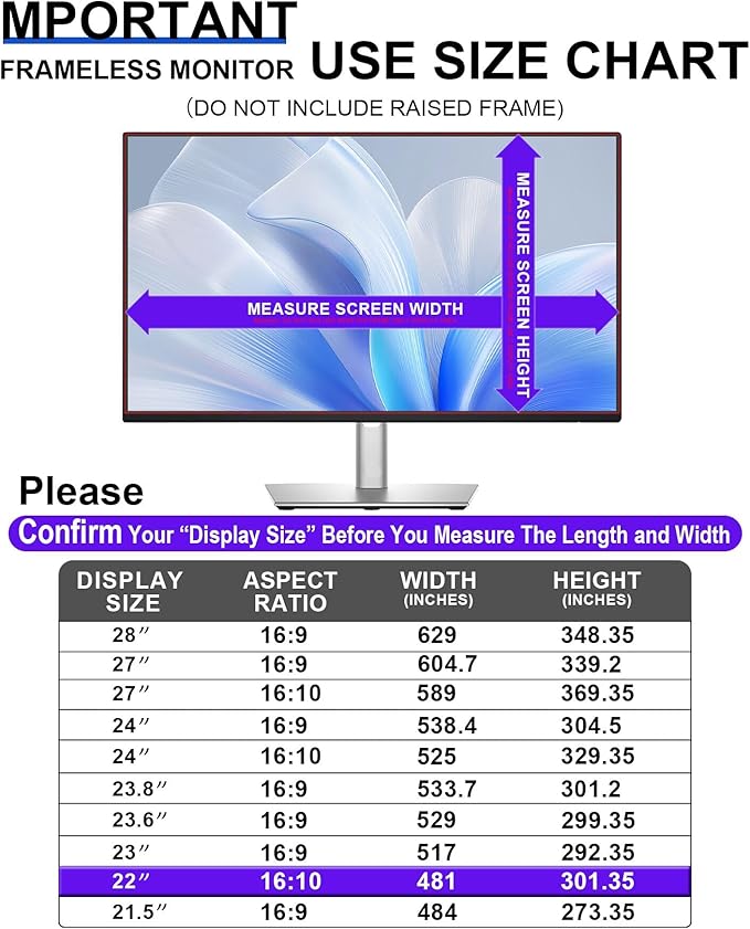 FILMEXT [2 Pack 22 Inch Computer Privacy Screen Filter for 16:10 All-in-One Desktop/Frameless Monitor - Removable Blue Light UV Blocking Privacy Shield for Thin Bezel Computer