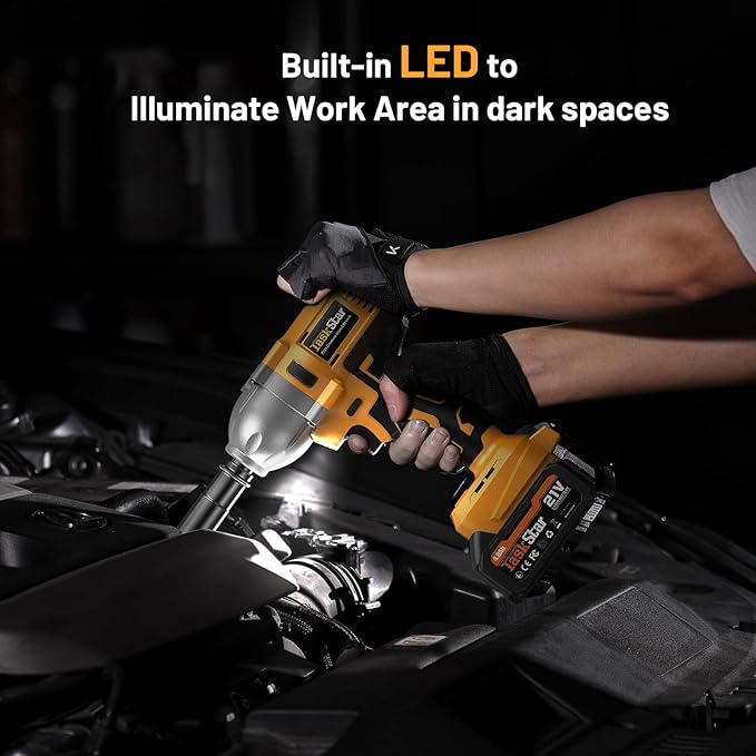 Cordless Impact Wrench 740 Ft-lbs(1000N.m) 3300RPM High Torque 1/2 Inch Impact Gun, Electric Impact Driver, Brushless Motor, 2x4.0Ah Battery Fast Charger for Car Tires Truck Mower