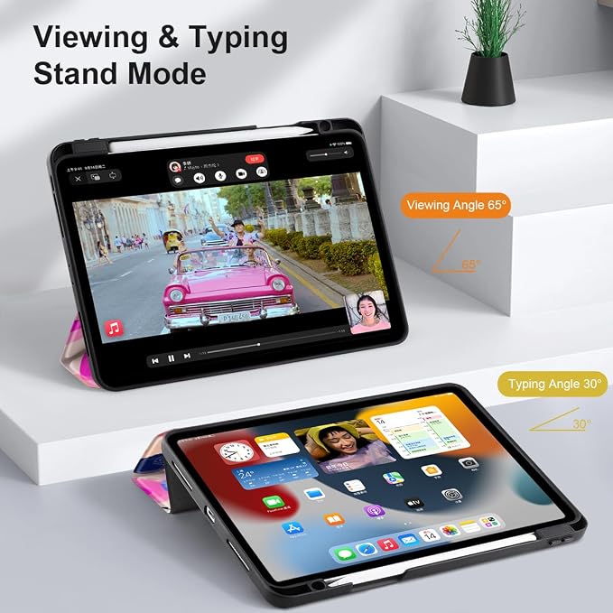 Case for iPad Pro 12.9 inch 6th Generation 2022 Built-in Pencil Holder + Trifold Stand + Auto Wake/Sleep + Protective Cover for iPad Pro 12.9 5th/4th/3rd Gen- Bear