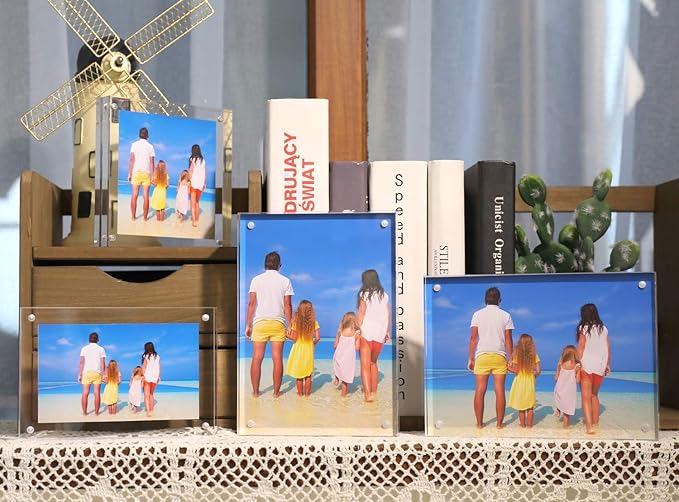Meetu Acrylic Picture Frame 8x10,Clear Freestanding Double Sided 24mm Thickness Frameless Magnetic Photo Frames Desktop Display with Gift Box Package (5 Pack)