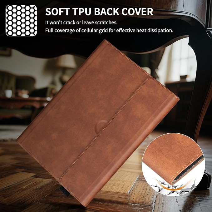 for Microsoft Surface Pro 12 inch Case 1st Edition (2025) Leather Protective Shell Protection Cover Compatible with Type Cover Keyboard and Pencil Holder.Black