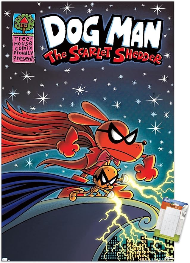 Dog Man - The Scarlet Shedder Wall Poster, 34L" x 22.4W", Premium Poster & Mount Bundle