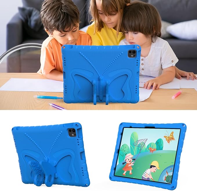 Kids Case for iPad Air 13 (2026/2025/2024) M4/M3/M2 &amp iPad Pro 13 2024 &amp iPad Pro 12.9 Cover 6th/5th/4th/3rd Gen (2022/2021/2020/2018) DIY Figures EVA Rubber Handle Stand Shockproof Bumper