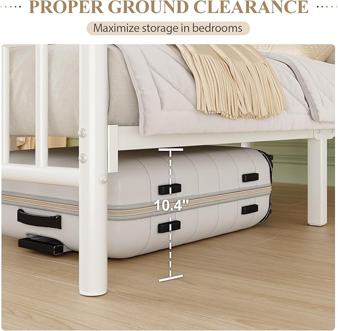 Full Metal Platform Bed Frame, Bed Frame with Victorian Headboard and Footboard, Strong Metal Slats Support, Mattress Foundation No Box Spring Needed, Easy Assembly, Noise Free, White