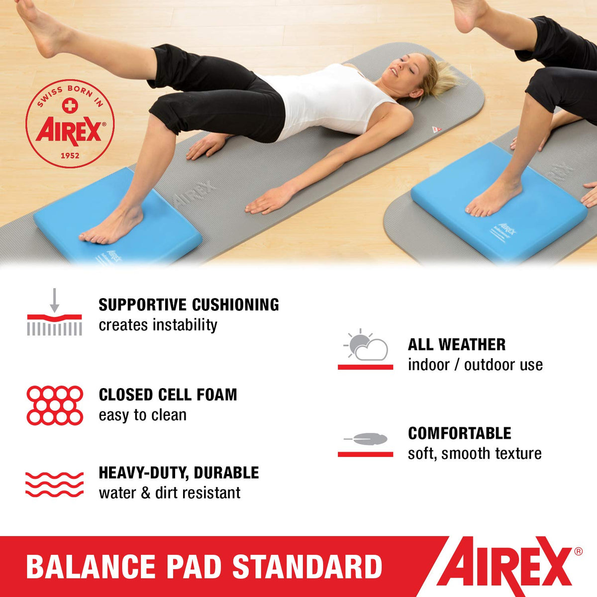 Airex Balance Pad Foam Board Stability Cushion Exercise Trainer for Balance, Stretching, Physical Therapy, Mobility, Rehabilitation and Core Strength Training 16 x 20 x 2.5, Blue