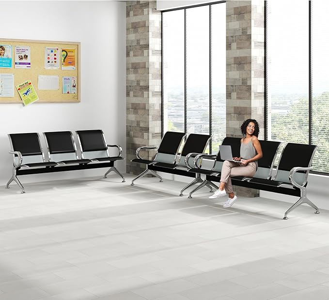 Kinfant Waiting Room Reception Chairs Set- 3 Pieces PU Leather Office Guest Reception Waiting Room Bench with Armrest for Waiting Area, Airport, Hospital, Bank, Salon, Barbershop, Black